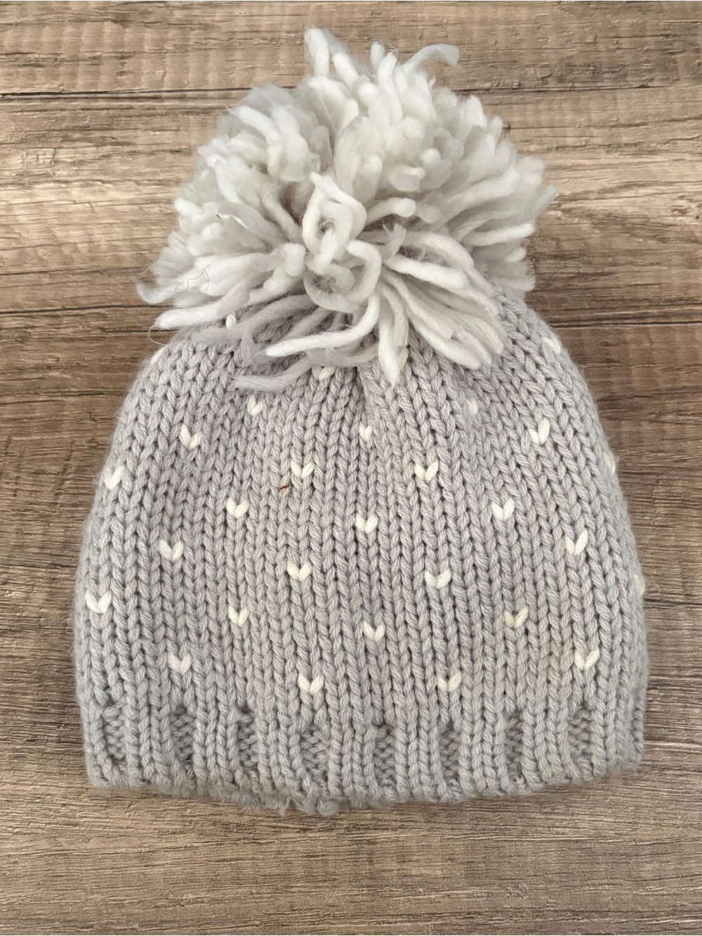 Tony & Me Girl's Knit Beanie Ski Cap Hat Gray Size 6-12M Pom Pom Cable Knit